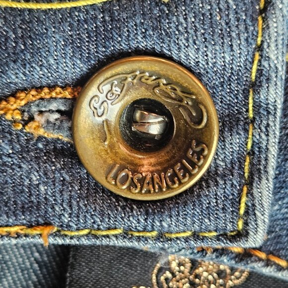 Ed Hardy By Christian Audigier Womens Denim Skull Floral Y2K Grunge Indie 37/38 - Picture 10 of 16